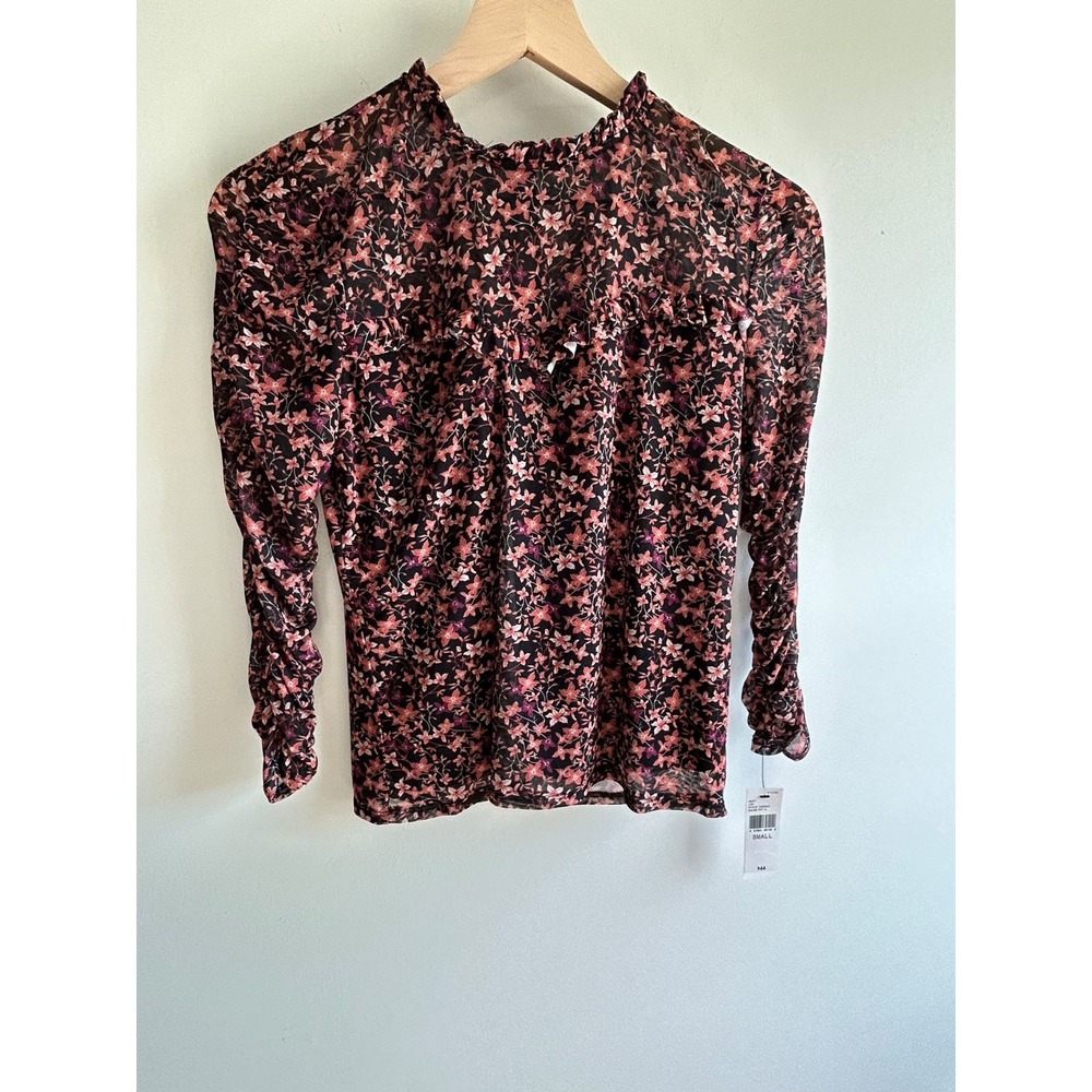 Brannan Womens Floral Wrap Top Mauve Small Boho Y2K Vintage Ruched  Sleeves